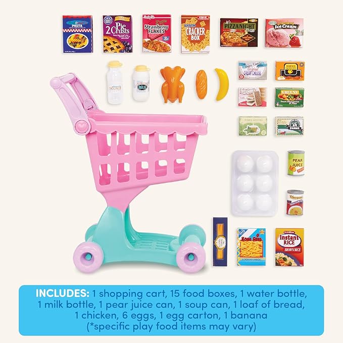 Battat- Play Circle- Shopping Cart – Toy Food – Play Kitchen For Toddlers- Pretend Play- Shopping Day Grocery Cart- 2 years +