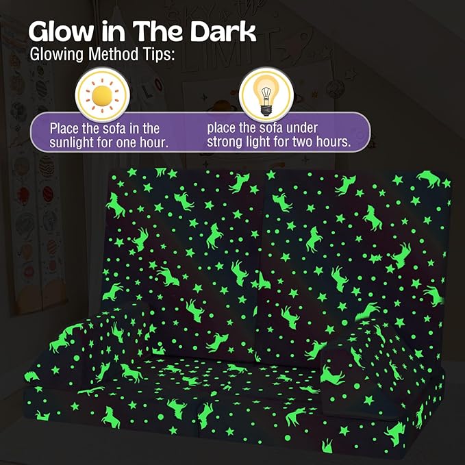 MeMoreCool Toddler Couch, 10-Piece Modular Play Sofa for Playroom, Fold Out Kids Couch for Girl Boy, Glow Rainbow