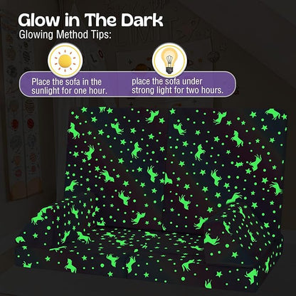 MeMoreCool Toddler Couch, 10-Piece Modular Play Sofa for Playroom, Fold Out Kids Couch for Girl Boy, Glow Rainbow