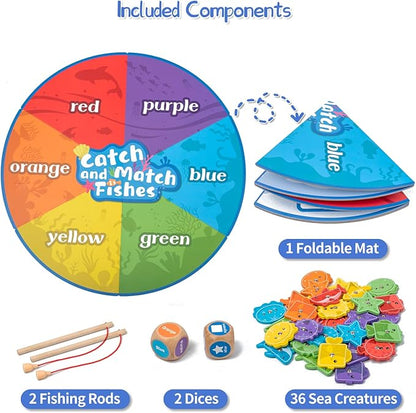 Montessori Toy for Toddlers 1-3, Fine Motor Skill Wooden Magnetic Fishing Game for Year Old Kids, Early Learning Color and Shape Sorter Toys for Ages 2-4 Girls Boys Preschool Educational Gift