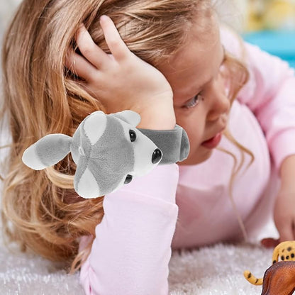 LUOZZY 2 Pcs Dog Stuffed Animal Slap Bracelets for Kids Dog Slap Bracelets Party Favors Baby Stuffed Animal Toys (Gray)