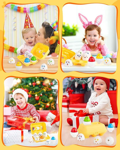 CPSYUB Toddler Matching Eggs Toys - Color Shape Sensory Sorting Toys for Toddler 1-3, Easter Montessori Learning Fine Motor Skills Travel Bingo Puzzle Games Birthday Gifts for Baby Boys Girls