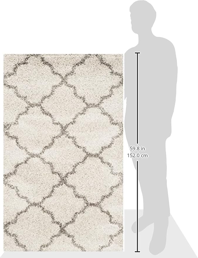SAFAVIEH Hudson Shag Collection Accent Rug - 3' x 5', Ivory & Grey, Trellis Design, Non-Shedding & Easy Care, 2-inch Thick Ideal for High Traffic Areas in Entryway, Living Room, Bedroom (SGH282A)