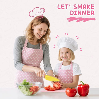 Kids Kitchen Knife Set for Real Cooking with Storage Box Pink, Montessori Kitchen Toy with Cutting Board, Plastic Toddler Knives, Peeler, Wooden Safe Knife for Age 3 4 5 6 7 8
