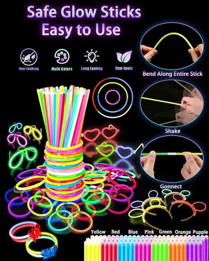 275 PCS Glow in the Dark Party Supplies for Kids Adults, Light Up Party Favors, Glow Sticks Bulk Party Pack Bracelets Finger Lights Glasses Headband LED Light Hair Wedding Birthday New Year Halloween