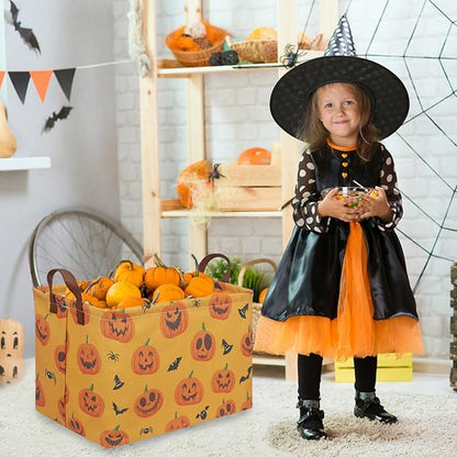 Rectangular Halloween Basket,Trick or Treat Basket for Boys and Girls,Waterproof collapsible storage box,Halloween Decor,Gift box(Halloween pumpkin)