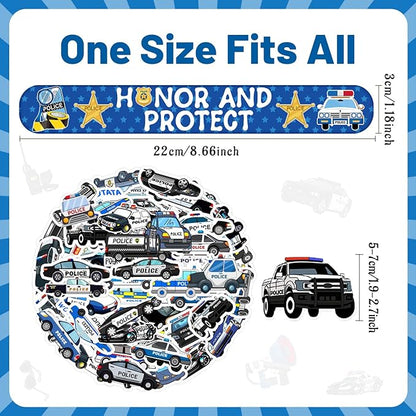 74PCS Police Party Favors 24PCS Police Officer Slap Bracelets 50PCS Police Stickers Police Cars Stickers for Police Party Decorations Kids Gifts Classroom Rewards Prizes Carnival Christmas