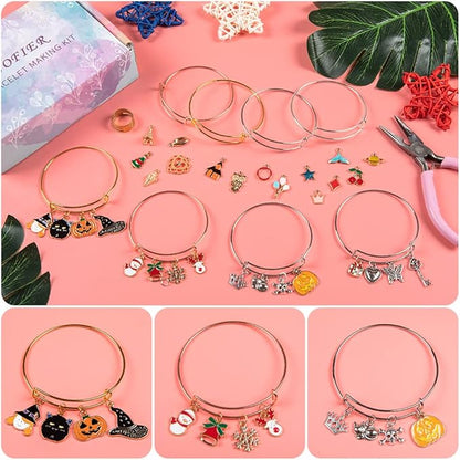 Sofier Bangles Bracelet Making Kit DIY Jewelry Making Kit and Supplies Expandable Charm Bracelets Gift Box Toy Art Craft Gift for Girl Teen Women Adult Halloween Christmas Party