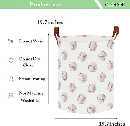 CLOCOR Kids Laundry Basket,Waterproof Baby Boys Nursery Hamper,Collapsible Fabric Storage Container,Toys Bin,Room Decor,Gift Basket（Baseball