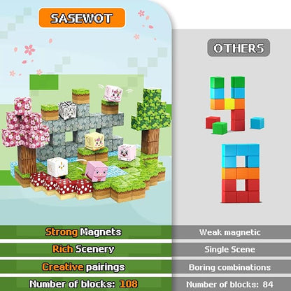 Magnetic Blocks Building Toys,108PCS Magnetic Building Blocks,Magnets Cubes Garden Set,Toddler STEM Sensory Construction Toys 3 4 5 6 7 Girls Boys Christmas Birthday Gifts for 3+ Years Old Kids