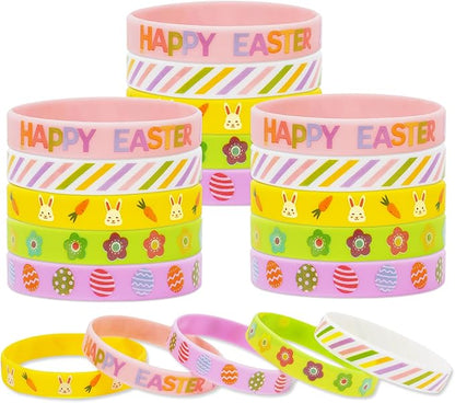 AnyDesign 35Pcs Easter Silicone Bracelets Easter Bunny Rabbit Egg Flower Carrot Rubber Wristband Pastel Spring Holiday Bracelet for Party Favor Supplies Goodie Bag Fillers