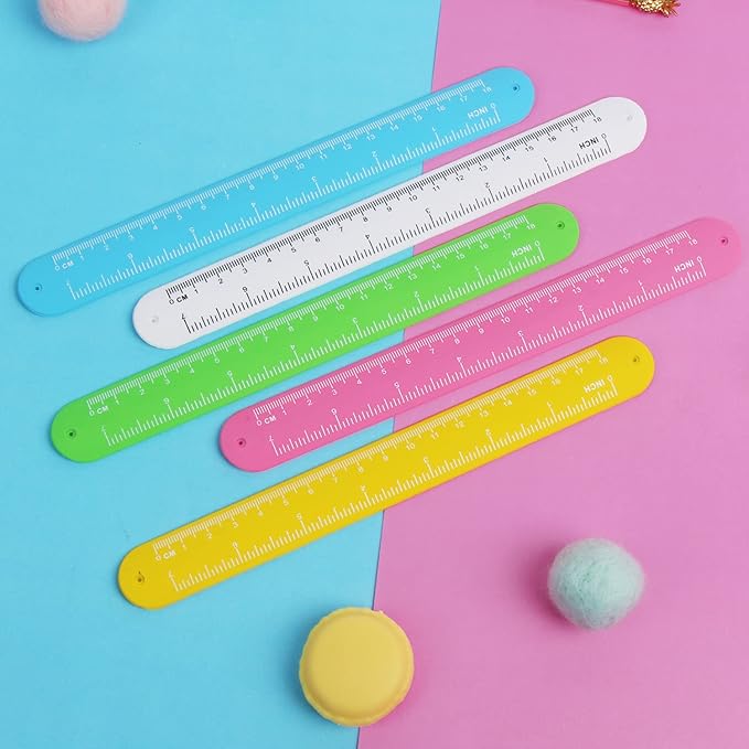 FOIMAS 20pcs Ruler Slap Bracelets for Kids,Silicone Snap Bracelet Wristband for Boys Girls Party Favor Supply Classroom Prize
