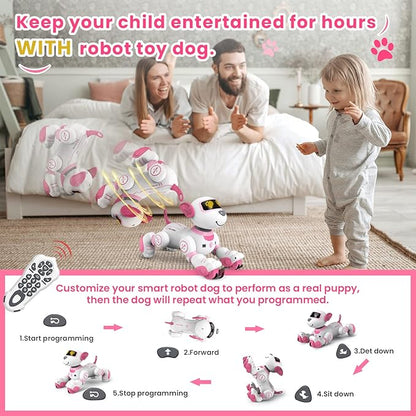 Robot Dog Toys for Girls Toys Interactive Robot Toy FollowMe Robot for Kids 5-7 Intelligent Remote Control Dog with Sing Dance Robotics for Kids Age 3 4 5 6 7 Chrismas Birthday Gifts Girls