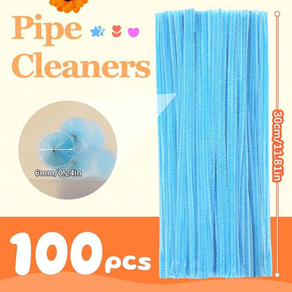 100 Pcs Pipe Cleaners, Light Blue Pipe Cleaners Bulk for Crafts Flowers, Bouquet Making, Chenille Stem for Home Festival Decorations (Light Blue)