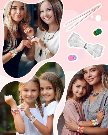 BestNow Clay Beads Bracelet Making Kit for Beginner 5000 Pcs Preppy Polymer Clay Beads with 3 types Letter beads Charms Kit for Jewelry Making DIY Arts and Crafts Birthday Gifts Toys for Kids Age 6-13