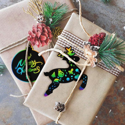 ORIENTAL CHERRY Christmas Scratch Crafts Arts, 48 DIY Rainbow Scratch Art Bulk Cards, Rainbow Scratch Paper Supplies Toys for 3-12Years Old Kids Favord Gift for Christmas Party Games Projects Kits