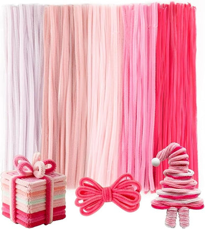 Caydo 200 Pieces Pink Pipe Cleaners for Easter Crafts and Decorations, Thickened Fluffy Chenille Stems Bulk for Kids Creative Arts & Craft Projects, Flowers Making