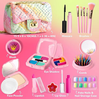 Kids Real Makeup Kit for Little Girls - Real, Non Toxic, Washable Make Up Toy - Toys Gift for 3 4 5 6 7 8 9 10 12 Years Old Girls Birthday