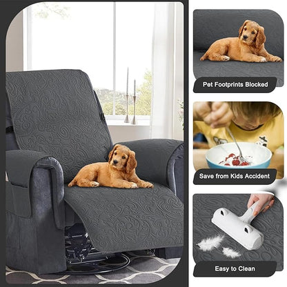 Waterproof Recliner Chair Couch Cover, Anti Slip Recliner Chair Sofa Covers with Elastic Bands,Furniture Protector for Kids, Pets, Dog and Cat (1 Cushion Loveseat, Dark Gray)
