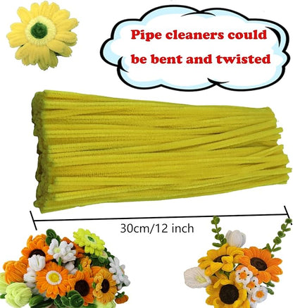 Swpohrat 600 Pcs Thick Craft Pipe Cleaners Bulk 6 Assorted Colors,12 Inch Chenille Stem Pipecleaner Kit for Craft Animals, Flowers Making,Creative DIY Decorations (Sunflower Color)