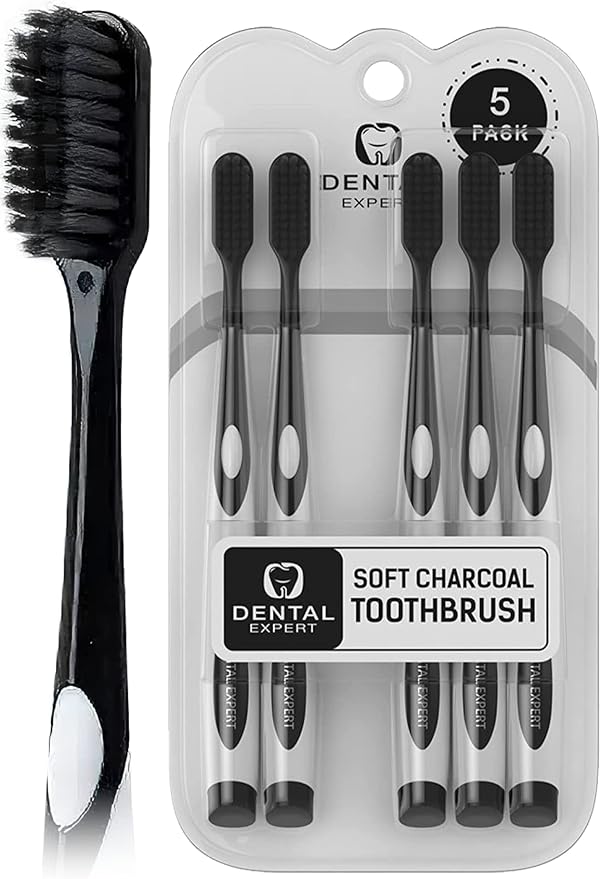 Charcoal Toothbrush Ultra Soft for Sensitive Gums - Teeth Whitening Brush for Adults & Children [Extra Family Pack] - Medium Tip Bristles
