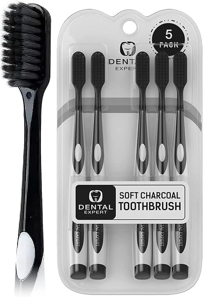 Charcoal Toothbrush Ultra Soft for Sensitive Gums - Teeth Whitening Brush for Adults & Children [Extra Family Pack] - Medium Tip Bristles
