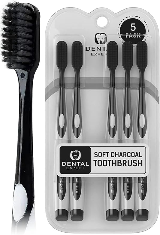 Charcoal Toothbrush Ultra Soft for Sensitive Gums - Teeth Whitening Brush for Adults & Children [Extra Family Pack] - Medium Tip Bristles