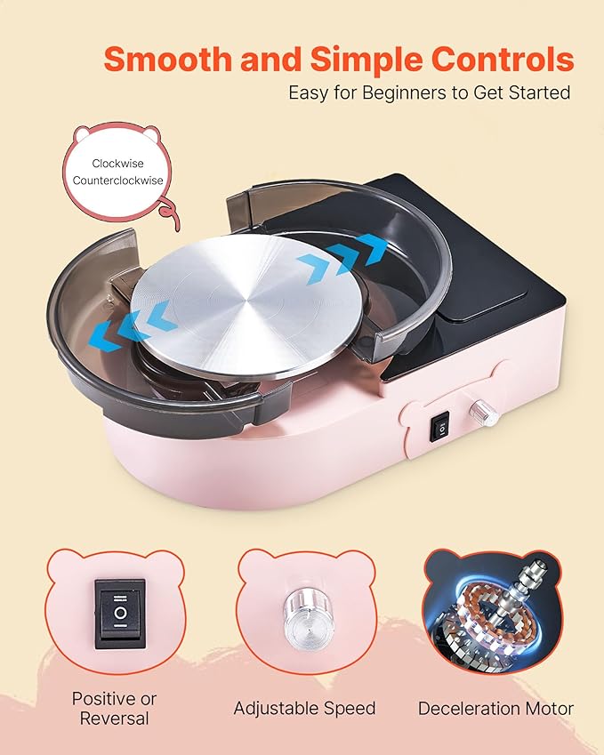 VEVOR Pottery Wheel for Kids Adults and Beginners - Complete Pottery Kit with 6" Turntable with Two-Way Rotation, Air Clay Art Supplies Sculpting Tools for Girls Birthday Christmas Craft Gifts, Pink