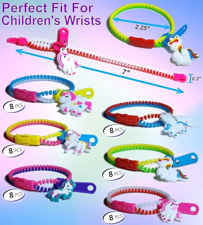 UpBrands Unicorn Valentine Gifts For Kids Zipper Bracelets Bulk Set, Kit for Unicorn Birthday Party, Goodie Bags & Stuffers, Perfect Friendship Fidget Toys