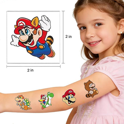 60 Pcs Cartoon Temporary Tattoos for Kids, Children's Temporary Tattoo Toys, DIY Sticker Arts, Mario Birthday Party Supplies Decorations Party Favors