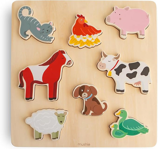 mushie Wooden Farm Puzzle | for Kids 3 Years+ | Preschool Educational & Toddler Montessori Toys (6 pcs)