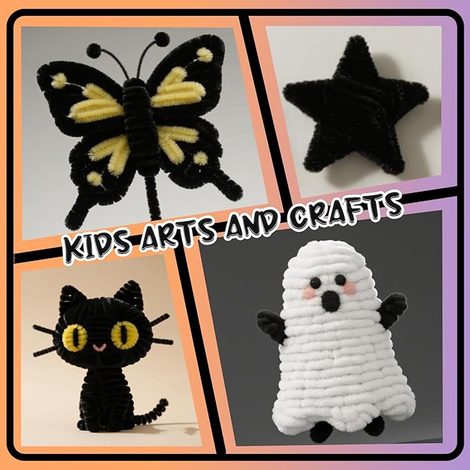 Black Pipe Cleaners Craft Bulk,Arts Crafts,100PCS Chenille Stems,Christmas Gifts Toys for Ages 8-13,Halloween Decorations Art Supplies for Projects Creative DIY Room Decor,Crafts for Adults