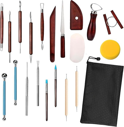 WQHDQLY 21PCS Pottery Tools, Practical Polymer Clay Sculpting Tools Kit, Air Dry Clay Tools Set for Adults, Pottery Craft, Carving, Dotting, Shaping, Molding, Modeling,Drawing
