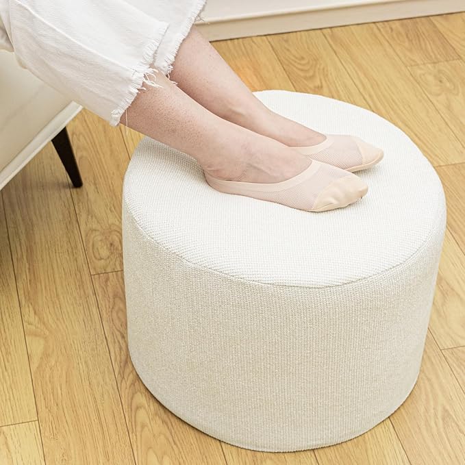 Sturdy Boucle Pouf Ottoman Foot Rest Nice Living Room Decor Lightweight Ottoman Pouf Filler Comfort Pouf Cover Modern Foam Stuffed Poof Perfect to Rest Your Feet No Need Assemble Ivory