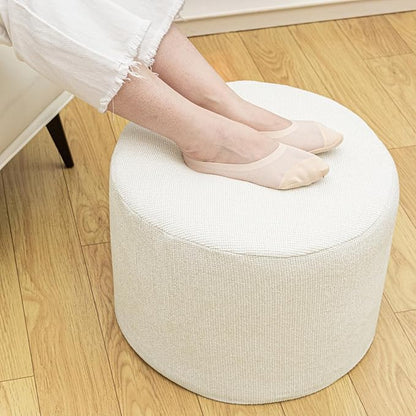 Sturdy Boucle Pouf Ottoman Foot Rest Nice Living Room Decor Lightweight Ottoman Pouf Filler Comfort Pouf Cover Modern Foam Stuffed Poof Perfect to Rest Your Feet No Need Assemble Ivory