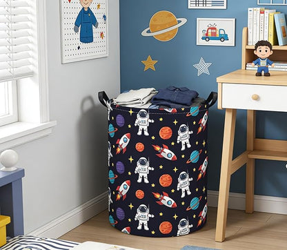 Baby Laundry Basket Kids Hamper Toy Storage Bin for Boys Room Decor Baby Nursery Hamper Gift Baskets for Bedroom Bathroom(Blue Astronaut)