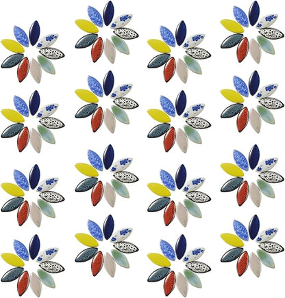 70 Pieces Petal Mosaic Tiles Ceramic Tiles, Bulk Stained Ceramic Pieces Supplies, Flower Leaves Mosaic Ceramics Mosaic Pieces Kit for DIY Crafts Plates Picture Frames Home Decorations - Light Blue