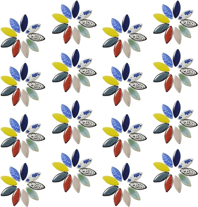 Petal Ceramic Mosaic Tiles for Crafts, Blue and White Porcelain Ceramic Mosaic Pieces Bulk Mosaic Christmas Partial Renovation Gift Ideas, Mosaic Supplies - 70pcs
