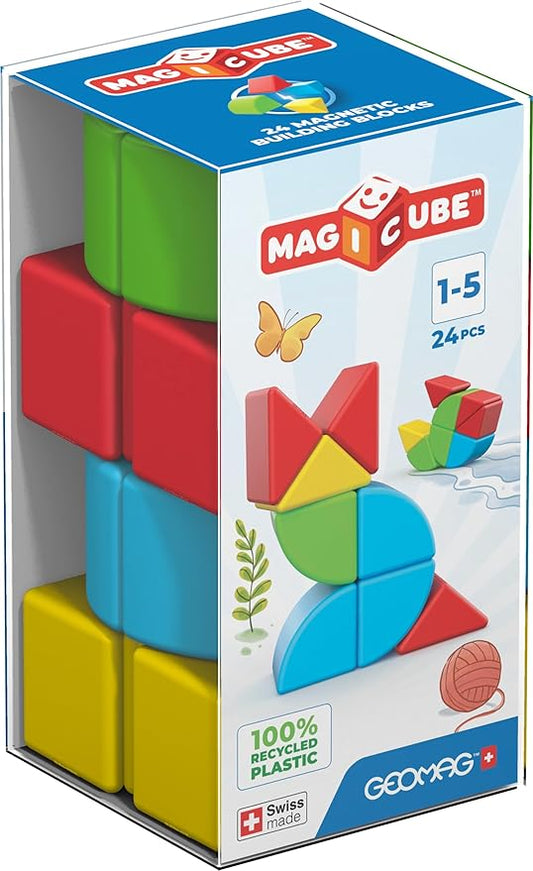 Geomag MagiCube 24-pc Magnetic Blocks Set for Toddlers & Kids Ages 1-5 | Swiss-Made STEM Educational Toy Made from 100% Recycled Plastic | Creative Early Learning Play
