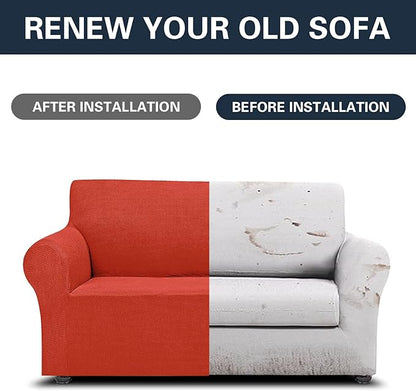 2025 New Stretch Loveseat Sofa Slipcovers Couch Cover for 2 Cushion Furniture Protector Sofa Covers with Elastic Bottom Jacquard Fabric Small Checks for Pets, Kids - Pureed Pumpkin