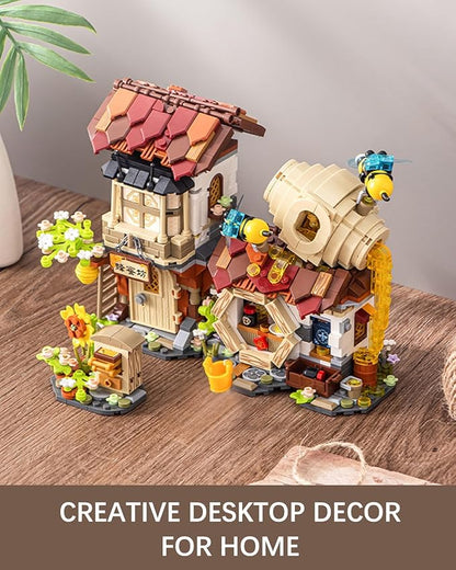 City Street View Honey Workshop Building Blocks Set, MOC Creative Bee Model Theme House, Simulation Architecture Construction Toy, Gifts Idea for Kids Adults (Mini Blocks 1242 pcs)