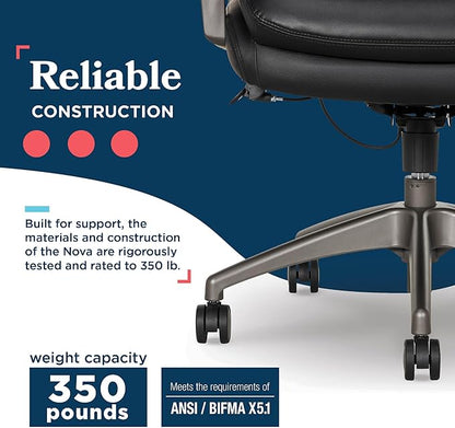 La-Z-Boy Nova Vegan Leather Modern Executive Ergonomic Design Office Chair, Memory Foam Thick Contoured Seat Back with Patented Lumbar Support Technology, Soft to Medium Sit Comfort, Black