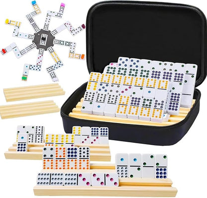 BATURU Double 12 Mexican Train Dominoes Set, Durable Dominos Set for Adults - 91 Tiles with Carry Case, Fun Board Games for Adults & Family Game Night, Travel Games, Easter Basket Stuffers (6 Racks)