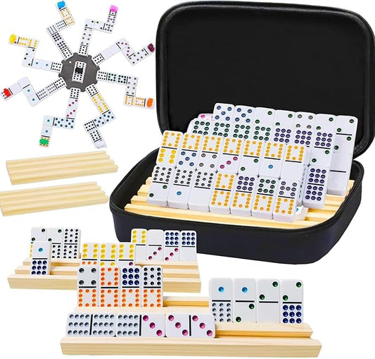 BATURU Double 12 Mexican Train Dominoes Set, Durable Dominos Set for Adults - 91 Tiles with Carry Case, Fun Board Games for Adults & Family Game Night, Travel Games, Easter Basket Stuffers (6 Racks)
