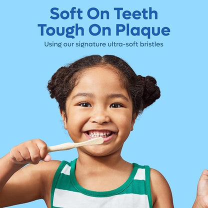 Kids Bamboo Toothbrushes (6 Pack) - Extra Soft Bristles For Toddlers Teeth | Zero Waste Biodegradable Tooth Brushes For Children | Natural Wooden Child Size Handle | BPA Free, Eco-Friendly Compostable