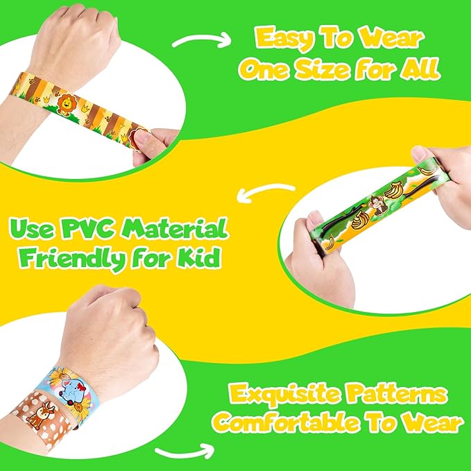 Jungle Safari Party Favors 30 Pcs Wild Animals Slap Bracelets and Rubber Wristband for Kids Birthday Gifts, Wild Theme Party favors for Kids Birthday Party Jungle Safari Party Supplies