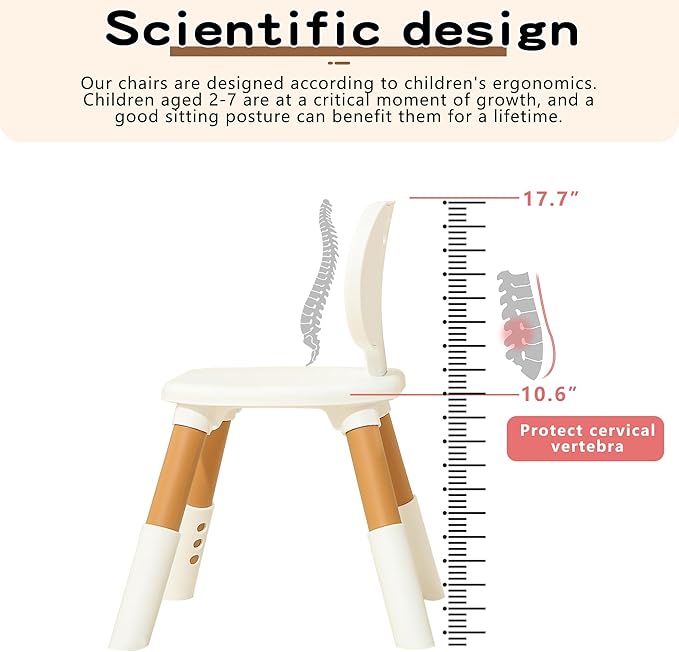 3 Level Height Adjustable Kids Chairs Plastic Preschool Chair Durable and Lightweight Child Chair with a Maximum Load Capacity of 130 pounds Suitable for Day Care, Classroom, and Home (1-Pack Beige)