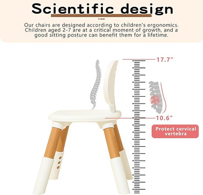 3 Level Height Adjustable Kids Chairs Plastic Preschool Chair Durable and Lightweight Child Chair with a Maximum Load Capacity of 130 pounds Suitable for Day Care, Classroom, and Home (2-Pack Beige)