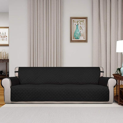 PureFit Reversible Quilted Sofa Cover, Water Resistant Slipcover Furniture Protector, Washable Couch Cover with Non Slip and Elastic Straps for Kids, Dogs, Pets (XX Large, Black/Beige)