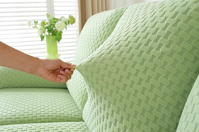 vctops 6 Pieces Jacquard Plush Recliner Loveseat Slipcover Stretch Soft Sofa Couch Cover Anti-Slip Solid Color Furniture Protector with Elastic Bottom for Kids Cats Dogs(Green,2 Seat)